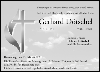 Traueranzeige von Gerhard Dötschel von Neue Presse Coburg