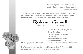 Traueranzeige von Roland Gesell von Südthüringer Presse