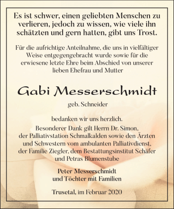 Traueranzeige von Gabi Messerschmidt von Südthüringer Presse