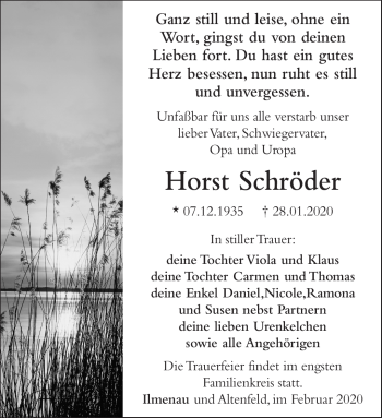 Traueranzeige von Horst Schröder von Südthüringer Presse