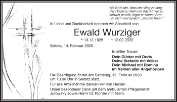Traueranzeige von Ewald Wurziger von Frankenpost