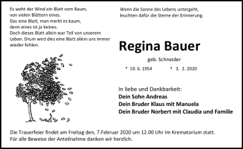 Traueranzeige von Regina Bauer von Frankenpost