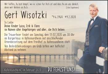 Traueranzeige von Gert Wisotzki von Südthüringer Presse