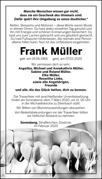 Traueranzeige von Frank Müller von Südthüringer Presse