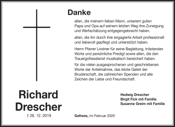 Traueranzeige von Richard Drescher von Frankenpost