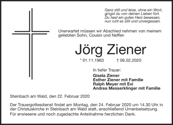 Traueranzeige von Jörg Ziener von Neue Presse Coburg