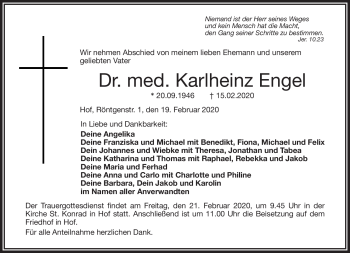 Traueranzeige von Karlheinz Engel von Frankenpost