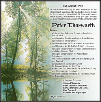 Traueranzeige von Peter Thorwarth von Südthüringer Presse