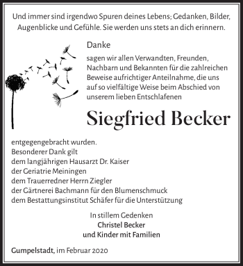 Traueranzeige von Siegfried Becker von Südthüringer Presse