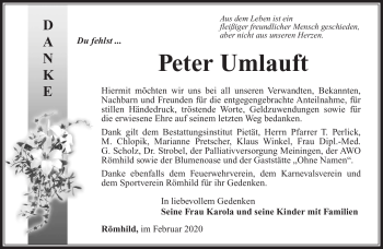 Traueranzeige von Peter Umlauft von Südthüringer Presse