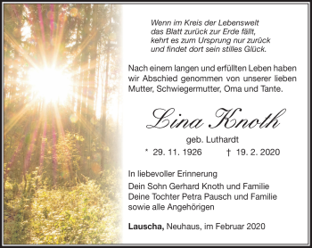 Traueranzeige von Lina Knoth von Südthüringer Presse