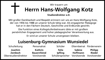 Traueranzeige von Hans-Wolfgang Kotz von Frankenpost