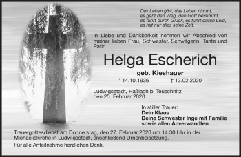 Traueranzeige von Helga Escherich von Neue Presse Coburg