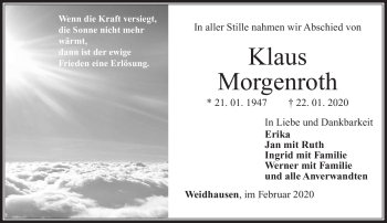 Traueranzeige von Klaus Morgenroth von Neue Presse Coburg
