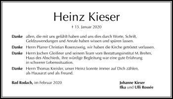 Traueranzeige von Heinz Kieser von Neue Presse Coburg
