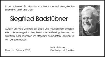 Traueranzeige von Siegfried Badstübner von Neue Presse Coburg