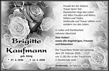 Traueranzeige von Brigitte Kaufmann von Südthüringer Presse