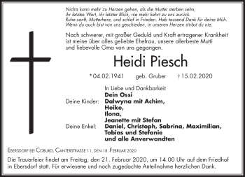 Traueranzeige von Heidi Piesch von Neue Presse Coburg