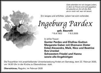 Traueranzeige von Ingeborg Pardex von Südthüringer Presse