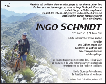 Traueranzeige von Ingo Schmidt von Südthüringer Presse
