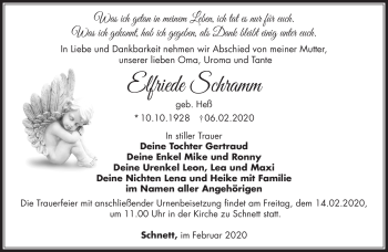 Traueranzeige von Elfriede Schramm von Südthüringer Presse