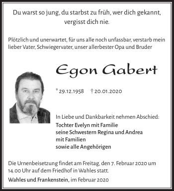 Traueranzeige von Egon Gabert von Südthüringer Presse