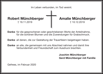 Traueranzeige von RobertAmalie MünchbergerMünchberger von Frankenpost