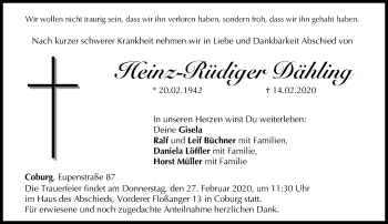Traueranzeige von Heinz-Rüdiger Dähling von NEUE PRESSE COBURG