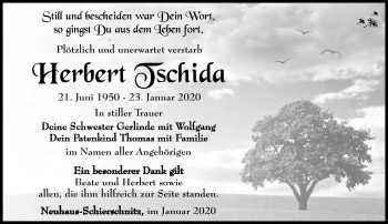 Traueranzeige von Herbert Tschida von Südthüringer Presse