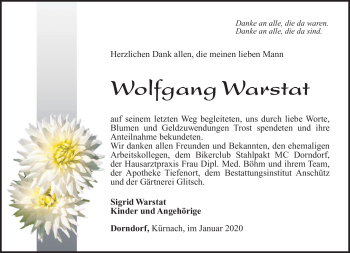 Traueranzeige von Wolfgang Warstat von Südthüringer Presse