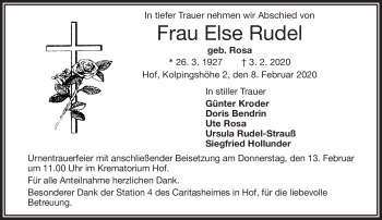 Traueranzeige von Else Rudel von Frankenpost