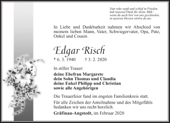 Traueranzeige von Edgar Risch von Südthüringer Presse