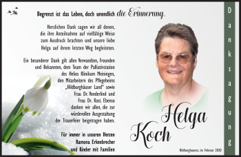 Traueranzeige von Helga Koch von Südthüringer Presse
