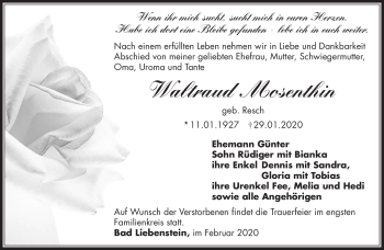 Traueranzeige von Waltraud Mosenthin von Südthüringer Presse