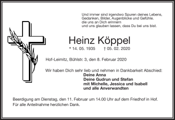 Traueranzeige von Heinz Köppel von Frankenpost