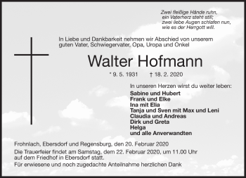 Traueranzeige von Walter Hofmann von Neue Presse Coburg