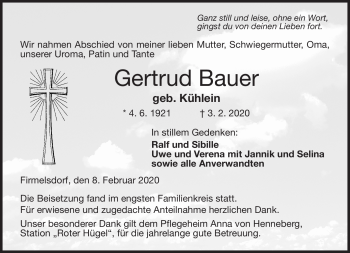 Traueranzeige von Gertrud Bauer von Neue Presse Coburg