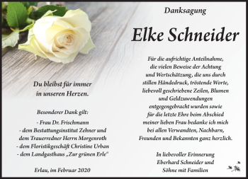 Traueranzeige von Elke Schneider von Südthüringer Presse