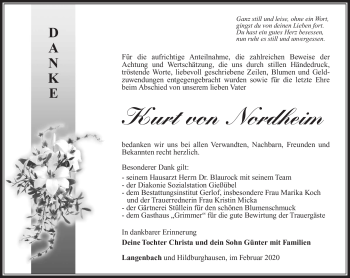 Traueranzeige von Kurt von Nordheim von Südthüringer Presse