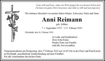Traueranzeige von Anni Reimann von Frankenpost