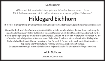 Traueranzeige von Hildegard Eichhorn von Südthüringer Presse