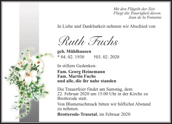 Traueranzeige von Ruth Fuchs von Südthüringer Presse