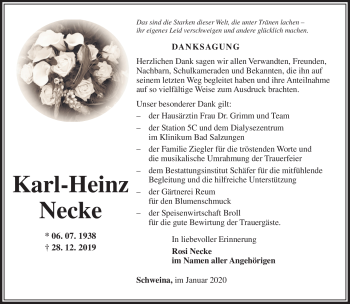 Traueranzeige von Karl-Heinz Necke von Südthüringer Presse