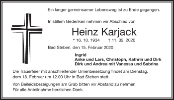 Traueranzeige von Heinz Karjack von Frankenpost