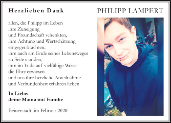 Traueranzeige von Philipp Lampert von Südthüringer Presse