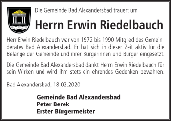 Traueranzeige von Erwin Riedelbauch von Frankenpost