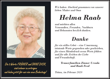 Traueranzeige von Helma Raab von Neue Presse Coburg