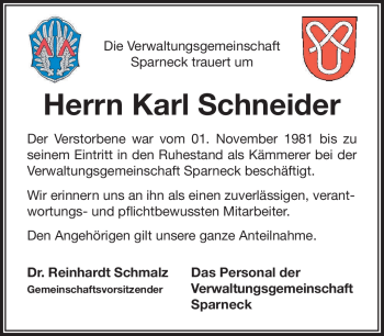 Traueranzeige von Karl Schneider von Frankenpost