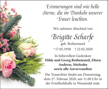 Traueranzeige von Brigitte Scharfe von Frankenpost