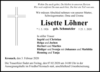 Traueranzeige von Lisette Löhner von Neue Presse Coburg